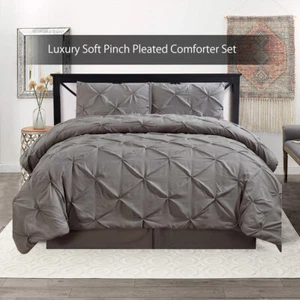 Juego de edredón plisado decorativo suave de lujo con doble aguja gris Oxford - Imagen 1 de 4