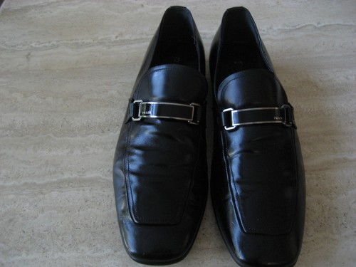 AUTENTICI MOCASSINI PRADA UOMO PELLE NERA LOGO TARGA TG"9"RET$660 CHE AFFARE!