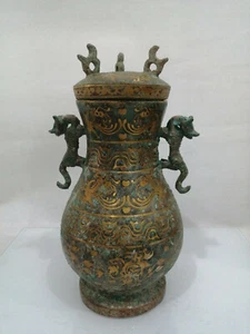 11.2'' China Antique Bronze Teapot ancient Brass Teapot Kettle drinking vessel - Picture 1 of 9