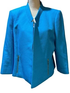 NIPPON BOUTIQIE Blue/Teal Open Blazer Jacket Textured Women’s Sz 14 EUC - Picture 1 of 6