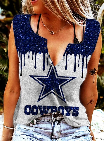 Dallas Cowboys Deep V-neck Vest Womens Sexy Tank Tops Casual Sleeveless T-shirt Cover