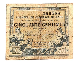 France 50 Centimes (1/2 Franc) 1917 - Rare Small Notgeld - Picture 1 of 2