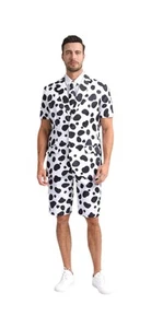 Cow Print 3-piece Suit Men Medium Short Sleeve Blazer Short Tie Cowboy Prom - Picture 1 of 11
