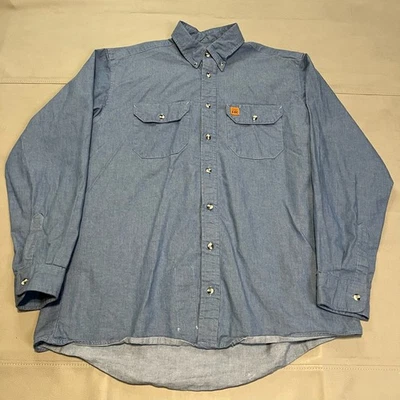 Wrangler FR Men Flame Fire Resistant Blue RIGGS Work HRC2 Shirt Button L-3811 - Image 1 of 4