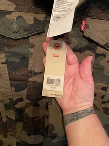 Levi Strauss Denim Camouflage Camo Trucker Jacket Green Youth Sz Large Boys - Picture 1 of 4