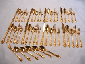 CUBIERTOS ANTIGUOS STANLEY ROBERTS PLACA DE ORO ROSA ACERO INOXIDABLE 46 PIEZAS - Imagen 1 de 21