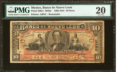 1985 - 1913 Mexico, 10 Pesos, Banco de Nuevo Leon S-361r M435r PMG 20 - Image 1 of 2
