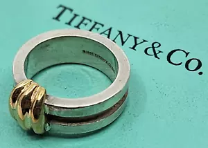 Tiffany & Co Atlas Groove Ring Sterling Silver 925 & 18k Gold Size 5.75 US 1995 - Picture 1 of 7