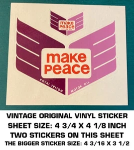 MAKE PEACE ROYAL TRITON MOTOR OIL - VINTAGE ORIGINAL VINYL DECAL STICKER - Picture 1 of 2