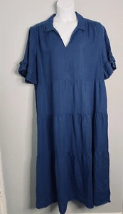 NWT Chico’s Tiered Linen Maxi Sun Dress Blue Size 4 in Belladonna Blue - Picture 1 of 10