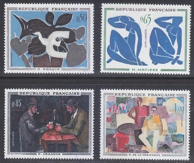 France 1961 MNH Mi 1372-1375 Sc 1014-1017 Matisse,Braque,Cezanne,La Fresnaye ** - Image 1 of 2