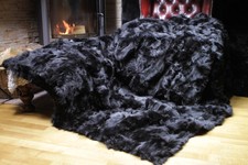genuine fur lambskin shearling blanket throw carpet sheepskin black 78x78 inch