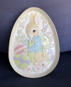 Lenox “Bunny’s Easter Plate” Dish 3D Design Egg Shape Gold Trim Retired 10.5” - Picture 1 of 10