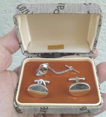 Cufflinks and pin sterling set oval classic - Immagine 1 di 4