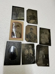 antique metal tin photograph lot of 11 Boy In A dress?, men woman - Picture 1 of 9