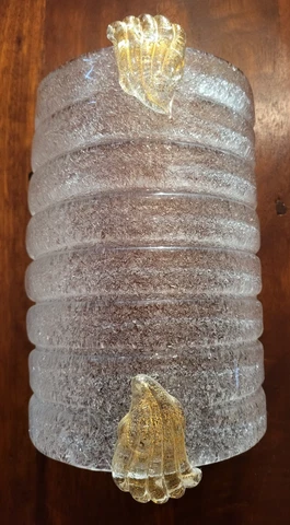 Italian Murano Ribbon Glass Gold Applique Shell Barovier Style Wall Sconce Light Cover
