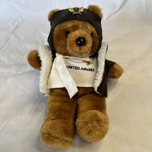 United Airlines Bear With Bomber Jacket And Hat With Pilot Wings Pin Plush - Picture 1 of 6