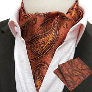 Men Fashion Ascot Tie Cravat Matching Hanky Pocket Square Handkerchief Set - Picture 1 of 23