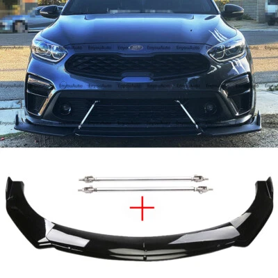 For Kia Forte Front Bumper Lip Spoiler Splitter + Strut Rods Glossy Black - Image 1 of 4