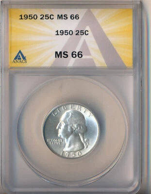 1950 WASHINGTON SILVER QUARETR **ANACS CERTIFIED MS 66** FREE SHIPPING!! - Image 1 of 2