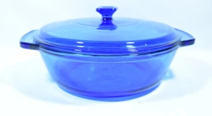 ANCHOR HOCKING COBALT BLUE GLASS 2 QT CASSEROLE BAKING DISH & LID - MADE IN USA - Picture 1 of 8