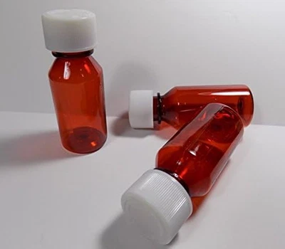 Graduated Ovals 1 Ounce Plastic Amber Medicine-Travel RX Bottles W/Caps-Perfect  - Image 1 of 4