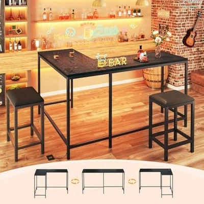 Juego de mesa y sillas de bar para cocina convertible en forma de L de 2-4, 63"" Ta Foto 1 de 4