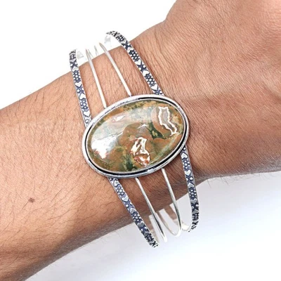 Pulseras brazalete de 7"" ajustables para joyería étnica de jaspe de la selva tropical Foto 1 de 4