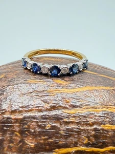 18ct yellow gold sapphire diamond half eternity ring size O excellent condition - Picture 1 of 19