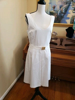 Ellen Tracey White Cotton Poplin Fit & Flare Belted Dress NWT! 6 - Image 1 of 3