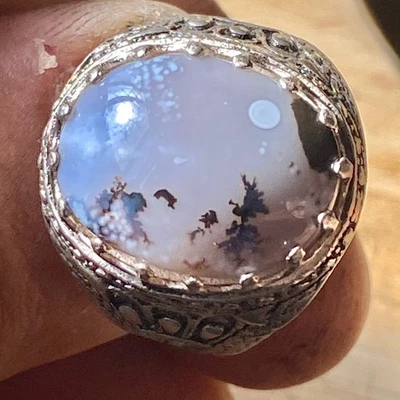 Anillo de plata 925 para hombre natural azul yemení joyería ágata aqeeq عقيق يماني مصور Foto 1 de 4