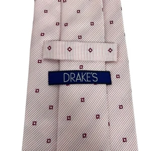 Drake's Men's Tie Peach Geometric 100% Satin Silk England 3.5" (W) x 56" (L) euc - Picture 1 of 9