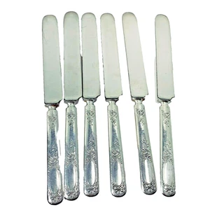 6 Antique 1835 R Wallace 12 DWT Silver Plate Butter Knives 9 1/4" Long USED - Picture 1 of 7
