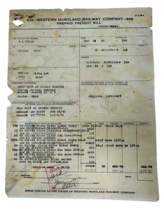 WESTERN MARYLAND RAILWAY CO - 839, PREPAID FREIGHT BILL, 1940 - Picture 1 of 3