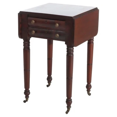 Антикварный рабочий стол American Empire Flame из красного дерева с 2 ящиками и листьями c1840 - Изображение 1 из 4