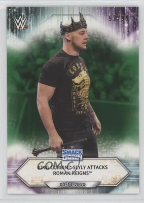 2021 Topps WWE SmackDown Dark Green /99 King Corbin Slyly Attacks Roman Reigns - Image 1 of 2