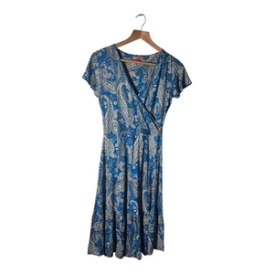 Joe Browns Dress UK 8 Blue Green Paisley Floral Faux Wrap Top V Neck Stretch  - Picture 1 of 6