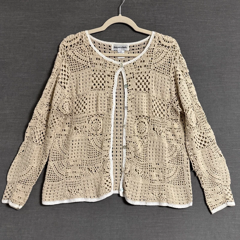 Cárdigan de Colección Hampshire Studio M Beige Crochet Tejido Boho Informal Casa de Campo Años 90 Foto 1 de 4
