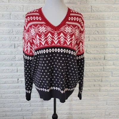 Suéter para mujer Covington 16W 18W Plus manga larga algodón rojo negro Fair Isle Foto 1 de 4