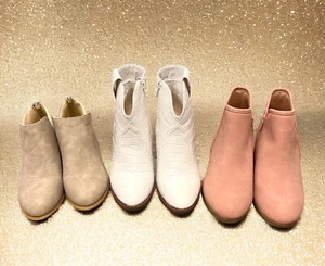 3 PAIR! Women’s Size 6.5 Ankle Boots, Camel, White, Blush Pink - Picture 1 of 6