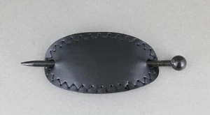 Pinza para el cabello deslizable de cuero sintético negro pinza ovalada pasador accesorio horquilla - Imagen 1 de 5