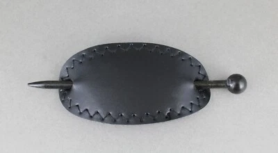 Black faux leather slide hair clip pin stick oval barrette accesssory hairpin - Image 1 of 4