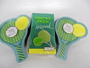 Sugar Plum Tennis Paper Plates Shaped As a Racquet &Ball 32 Plates + 32 Napkins - Picture 1 of 7