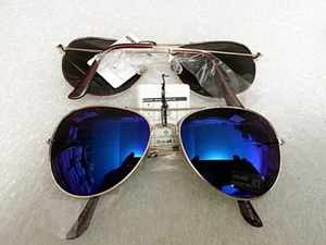 2 pair CLASSIC AVIATOR SUNGLASSES DEEP BLUE MIRROR LENS WITH GOLD FRAME - Picture 1 of 1