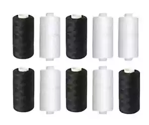 5 Black 5 White 250mtr Polyester Thread Reel Spools - Sewing Yarn All Purpose - Picture 1 of 4