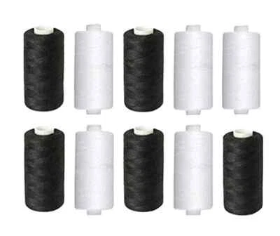 5 Black 5 White 250mtr Polyester Thread Reel Spools - Sewing Yarn All Purpose - Image 1 of 4