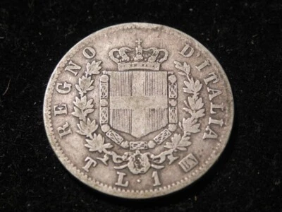 1863 T BN ITALY King Victor Emmanuel II Silver  Lire Coin KM #5a2 Scare - Image 1 of 2