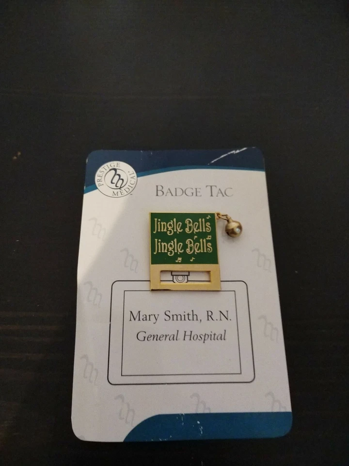 Christmas Jingle Bells Green ID Badge Holder, New Old Stock, Badge Tac - Image 1 of 3