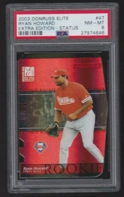 2003 DONRUSS ELITE EXTRA RED STATUS DIE-CUT #47 RYAN HOWARD ROOKIE SP #/57 PSA 8 - Image 1 of 2