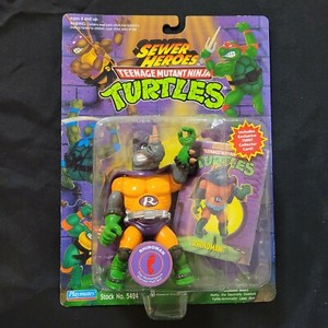 TMNT 1994 Ninja Turtles Sewer Heroes Rhinoman Action Figure Rocksteady W/ Card